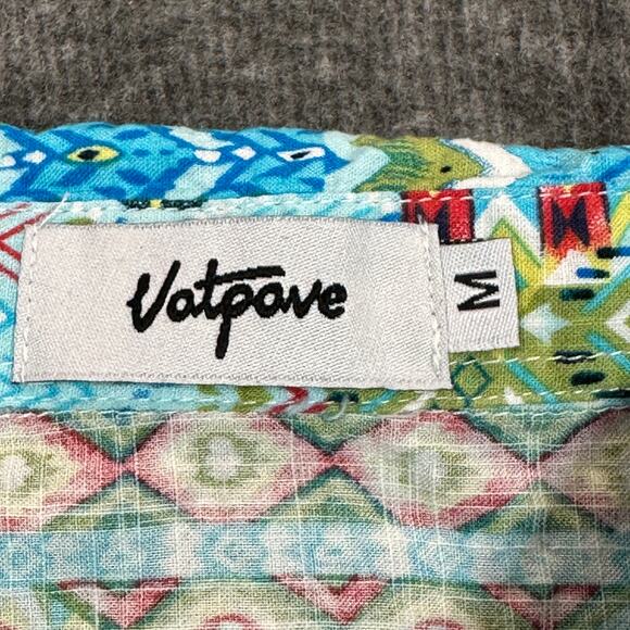Vatpove Shirt Womens Medium Green Blue Aztec Madras Coastal Country Vacation - Picture 6 of 9